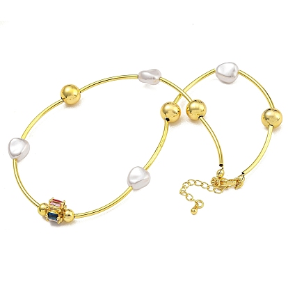 Стойки латунь цветные кубические цирконии звенья цепи ожерелья для женщин, с жемчужными бусинами из абс-пластика, без кадмия и без свинца, долговечный