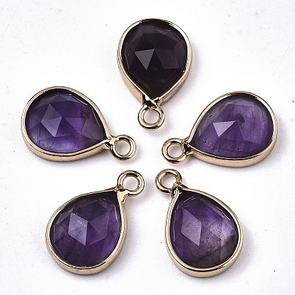 Природный аметист прелести, с краем и петлей из латуни, покрытой светлым золотом, слеза, граненые