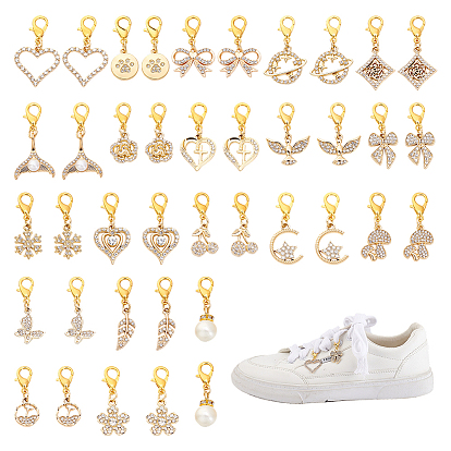 20Pcs 10 Styles Alloy Rhinestone Shoe Charms, with Acrylic Pearl & Lobster Claw Clasps, Mixed Shapes