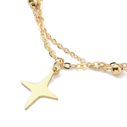 304 Stainless Steel Cable & Satellite Chains Double Layer Multi-strand Bracelet, with Star Charms