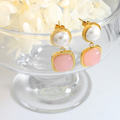 Greek personality temperament pink jade warm kneading beauty models imitation pearl pendant earrings earrings female jewelry