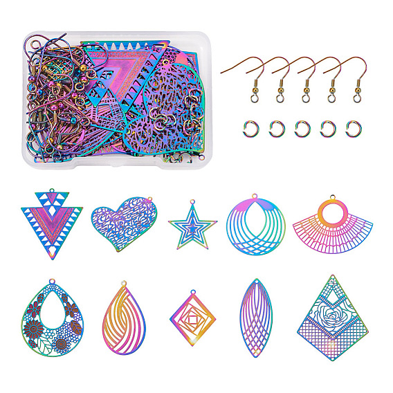 Наборы для самостоятельного изготовления подвесных сережек, в том числе 20 шт 10 стили 201 филигранные подвески из нержавеющей стали, 20шт кольца прыжок, 20 шт. Крючки для сережек