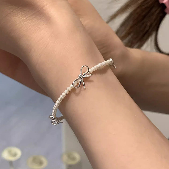 925 Браслеты-банты из стерлингового серебра и искусственного жемчуга для женщин