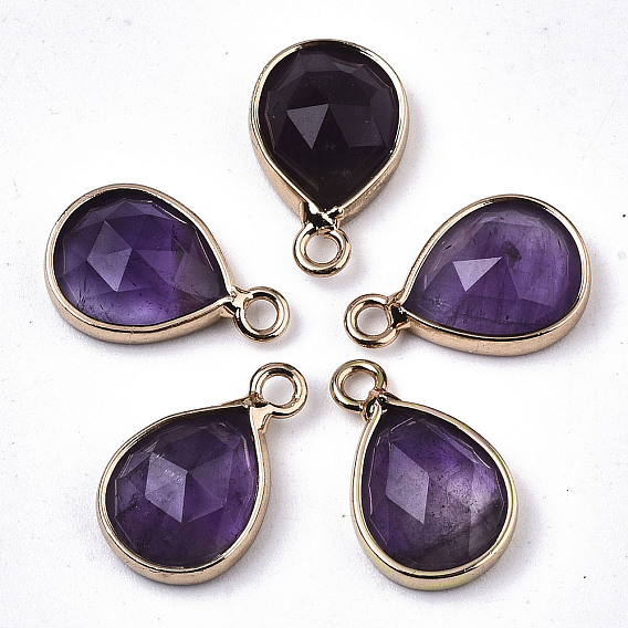 Природный аметист прелести, с краем и петлей из латуни, покрытой светлым золотом, слеза, граненые