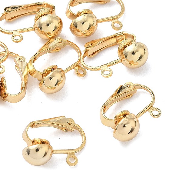 SHEGRACE Brass Clip-on Earring Findings, with Loop, Cadmium Free & Nickel Free & Lead Free, Long-Lasting Plated