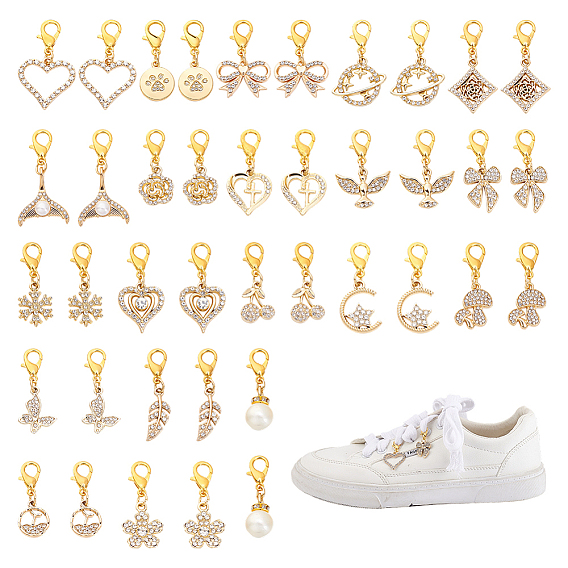 20 pièces 10 styles breloques pour chaussures en alliage et strass, avec acrylique perles & homard fermoirs griffe, formes mixtes
