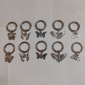 Halloween Alloy Enamel Shoe Charms, with Alloy Spring Gate Rings, Butterfly/Skull & Moth