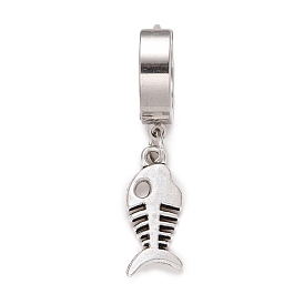 Stainless Steel Fishbone Dangle Hoop Earrings, Hip-hop Punk Jewelry for Men Women