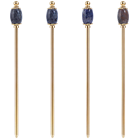 4Pcs 4 Styles Natural Sodalite & Natural Dragon Blood Jasper & Natural Indian Agate & Natural Larvikite & Brass Hair Sticks, Barrel