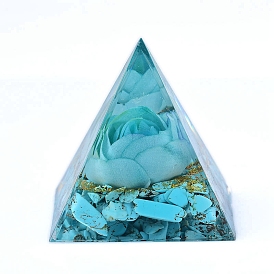 Orgonite Pyramid Resin Display Decorations, with Synthetic Turquoise Chips Inside, for Home Office Desk