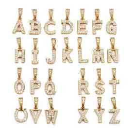 Brass Micro Pave Cubic Zirconia Pendants, Long-Lasting Plated, Real 18K Gold Plated, Alphabet