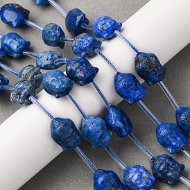 Нитки бусины из натурального ляписа-лазури, Голова Будды, с пластиковыми трубчатыми бусинами