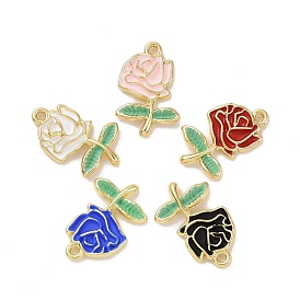 Rack Plating Alloy Enamel Pendants, Light Gold Tone Flower/Rose Charms
