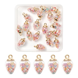 20Pcs Transparent Glass Pendants, with Resin Rhinestone inside & CCB Plastic Pendant Bails, Teardrop, Light Gold