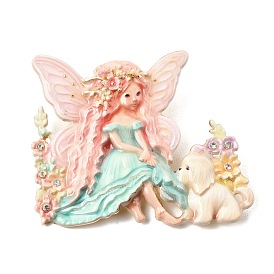 Butterfly Fairy & Puppy UV Printed Alloy Rhinestone Safety Pin Brooches, Shawl Pins for Women, Golden