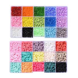 DIY Beads Jewelry Kits, Including Disc/Flat Round Handmade Polymer Clay Beads, Mixed Styles Glass Round Seed Beads