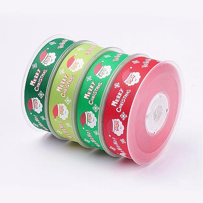 Christmas Theme Pattern Printed Polyester Grosgrain Ribbons, for Craft Party Decoration