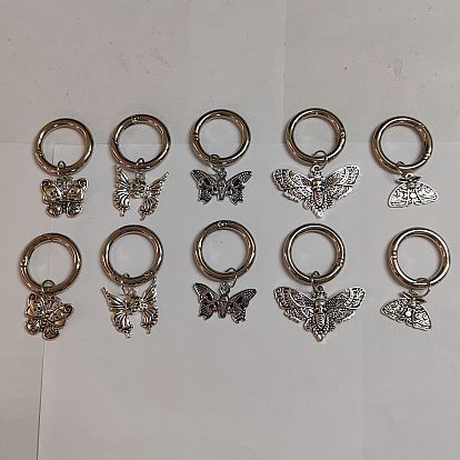 Halloween Alloy Enamel Shoe Charms, with Alloy Spring Gate Rings, Butterfly/Skull & Moth