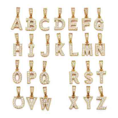 Brass Micro Pave Cubic Zirconia Pendants, Long-Lasting Plated, Real 18K Gold Plated, Alphabet