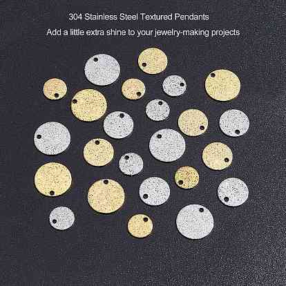 PandaHall Elite 60Pcs 6 Style Ion Plating(IP) 304 Stainless Steel Textured Pendants, Flat Round