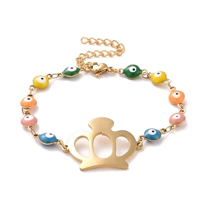 Вакуумное покрытие pvd 304 браслет из нержавеющей стали с короной и разноцветными эмалевыми цепочками от сглаза для женщин