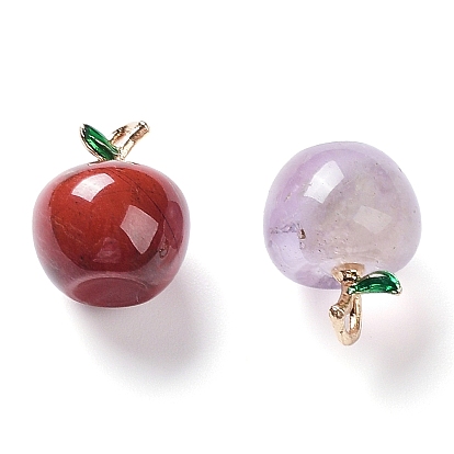 Gemstone Pendants, with Alloy Enamel Loops, Apple, for Teacher's Day