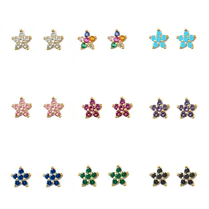 Elegant Sterling Silver Plum Cubic Zirconia Blossom Stud Earrings for Women, Fashion Delicate Petite