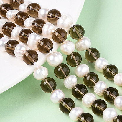 Прозрачные стеклянные бусины, круглые и самородки, с натуральным культивированным пресноводным жемчугом