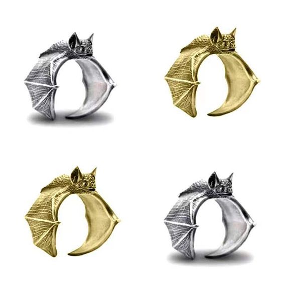 Halloween Brass Open Cuff Rings, Bat