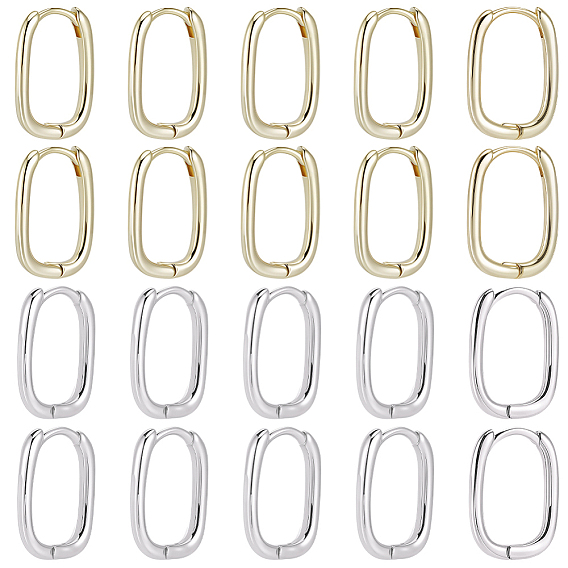 10 Pairs 2 Colors Brass Huggie Hoop Earrings, Oval