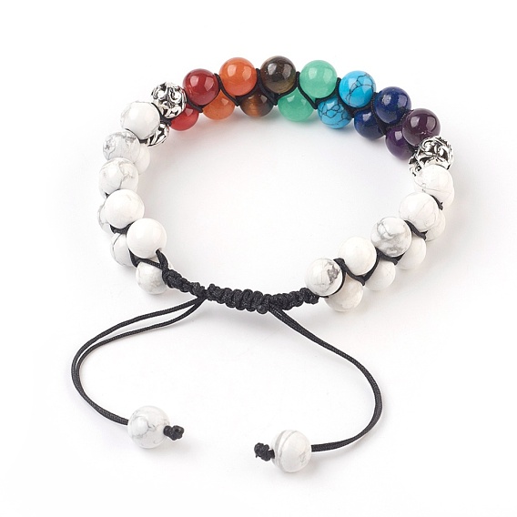 Chakra Natural Gemstone Braided Bead Bracelets, with Natural & Synthetic Mixed Stone and Alloy Findings