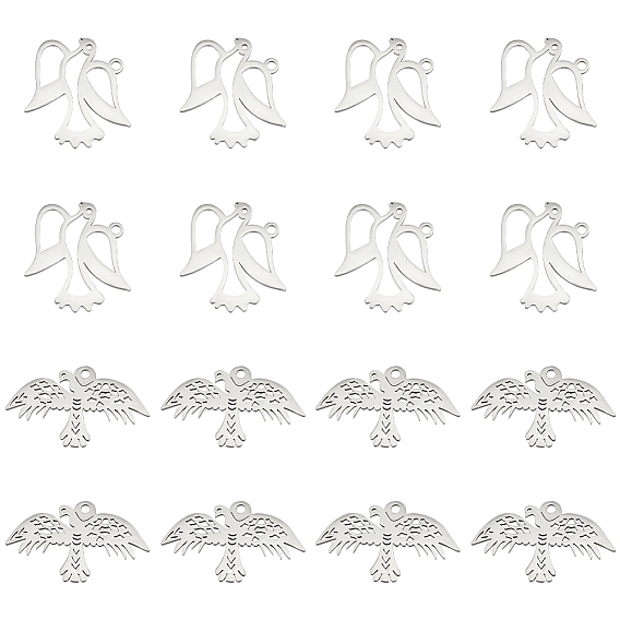 16 шт 2 стили 304 подвески из нержавеющей стали, очарование птицы