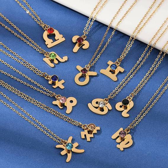 304 ожерелья с подвесками в виде созвездий из нержавеющей стали и стеклянного сверла, реальный 18 k позолоченный, вакуумные покрытия