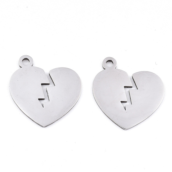 201 Stainless Steel Pendants, Laser Cut, Split Heart