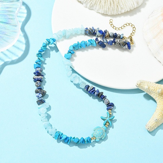 Natural Lapis Lazuli & & Synthetic Turquoise & Natural White Jade Necklaces, Sea Turtle & Starfish