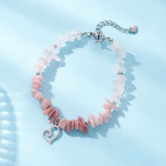 Браслет из натуральных смешанных драгоценных камней с бусинами, 304 Браслет с подвесками из нержавеющей стали для женщин