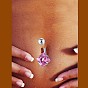 Piercing Jewelry, Brass Cubic Zirconia Navel Ring, Belly Rings, with 304 Stainless Steel Bar, Lead Free & Cadmium Free, Rhombus