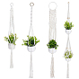 4Pcs 4 Styles Cotton Weaving Rope Wall-Mounted Basket, Hanging Planter Basket, with Metal Rings