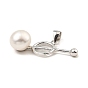 Rhodium Plated 925 Sterling Silver Pendants, with Natural Pearl Beads, Ring Charms, with S925 Stamp