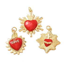 Brass Pendants, with Red Enamel, Sacred Heart Charms, Rack Plating, Long-Lasting Plated, Lead Free & Cadmium Free