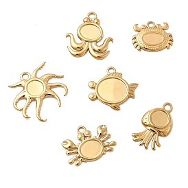 304 Настройки кабошон из нержавеющей стали кулон, коллекция океана, ионное покрытие (ip), золотые