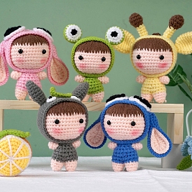 DIY Cartoon Doll Pendant Decoration Crochet Kit(without Instruction), Including Plastic Doll Eyes, Cotton Thread, Crochet Hook Needle, Knit Needle, Locking Stitch Marker
