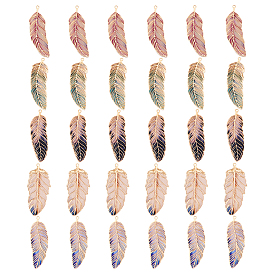 30шт 5 цветной сплав подвески со стразами, перо, золотые