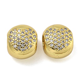 Rack Plating Brass Micro Pave Cubic Zirconia Beads, Long-Lasting Plated, Cadmium Free & Lead Free, Flat Round