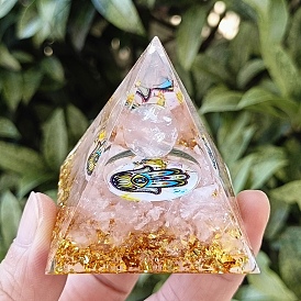 Orgonite Pyramid Resin Energy Generators, Reiki Natural Rose Quartz Chips Inside for Home Office Desk Decoration