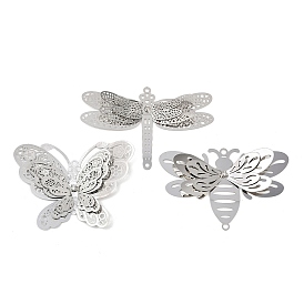 304 хрустальные стразы из нержавеющей стали 3 подвески-соединители в виде насекомых, гравированные металлические украшения, цвет нержавеющей стали
