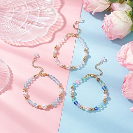 Synthetic Moonstone Round Beaded Bracelets for Women, with Shell Pearl & Electroplate Non-magnetic Synthetic Hematite
