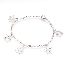 304 bracelets de charme d'acier inoxydable, avec fermoir pince de homard, étoiles