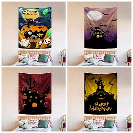 Halloween Theme Polyester Wall Hanging Tapestry, for Bedroom Living Room Decoration, Rectangle with Castle/Pumpkin Pattern