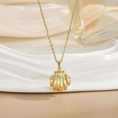 Ожерелье-цепочка из латуни в форме открывающейся раковины с имитирующей жемчужиной внутри для женщин.
